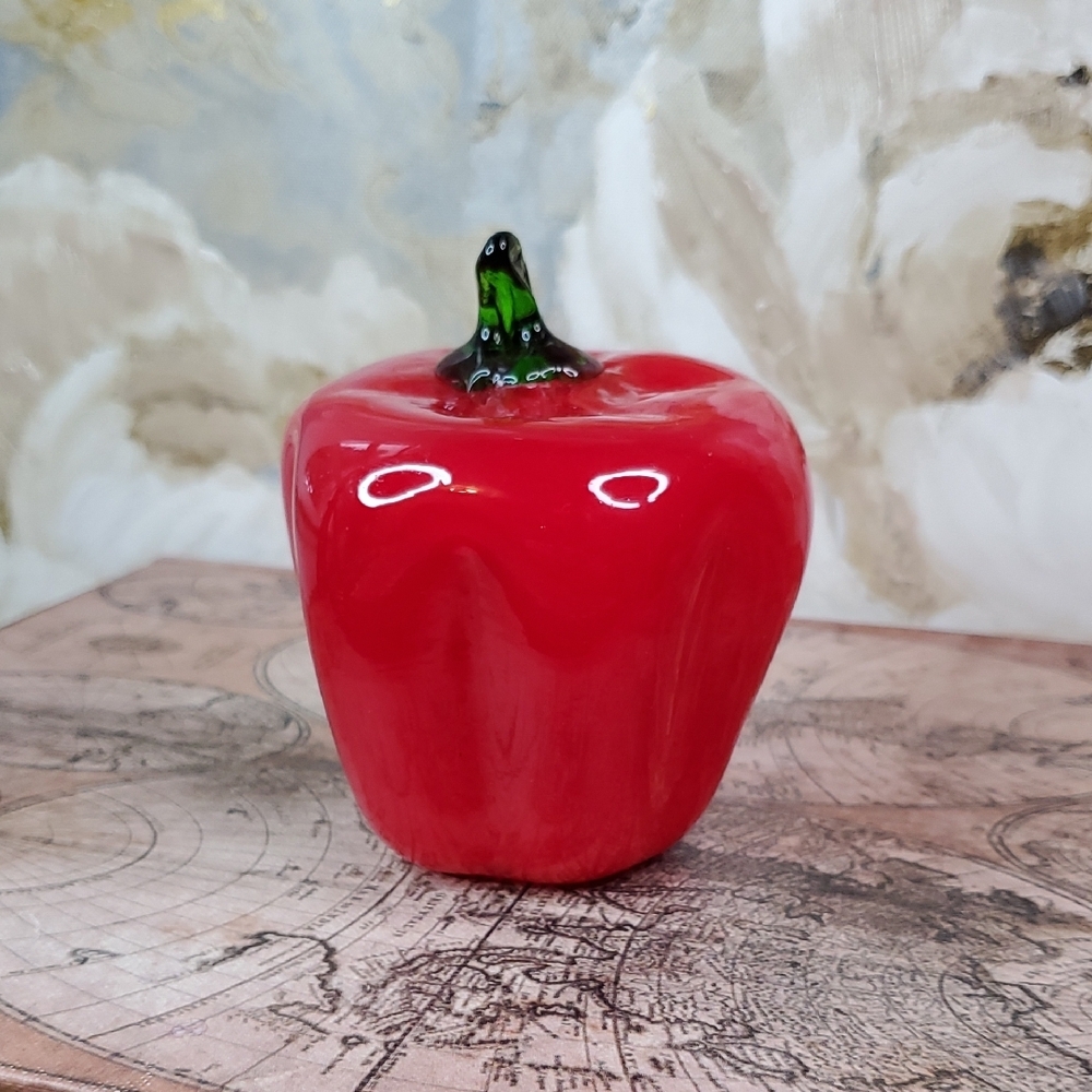 Red Glass Sweet Pepper Figurine Fruit Bowl Decor Paperweight
